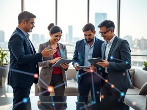 Oameni conectați digital, succes afaceri transformare.