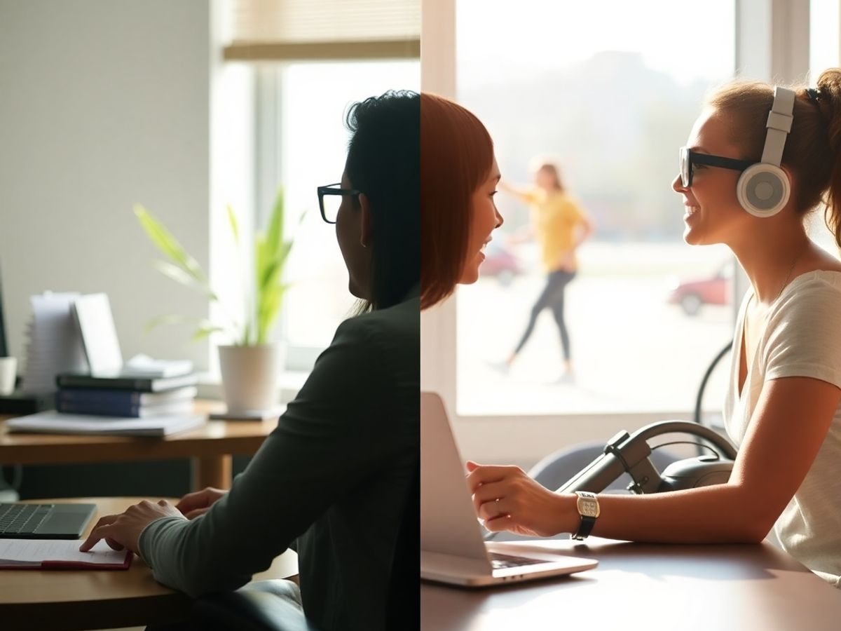 Persoane echilibrând obiecte de muncă și personale.